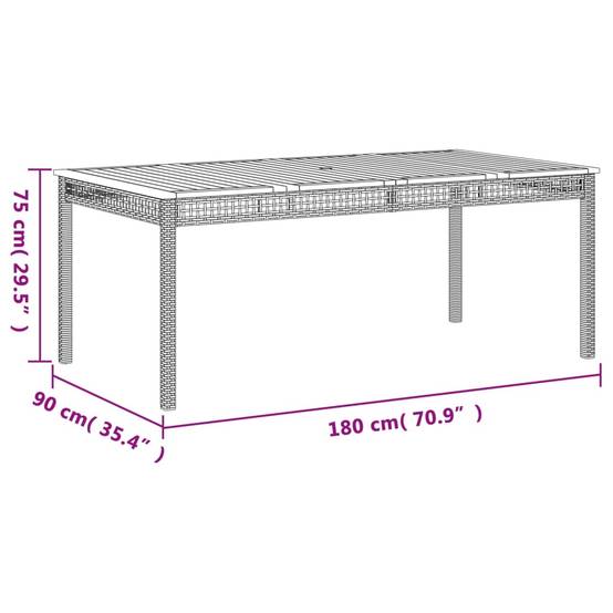 Très Grande Table de Jardin 180cm 8 Personnes, Résine Tressée Grise et Plateau Bois d'Acacia – ComfortXL Outdoor Living - Image 8