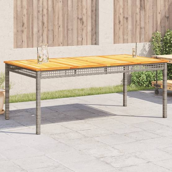 Très Grande Table de Jardin 180cm 8 Personnes, Résine Tressée Grise et Plateau Bois d'Acacia – ComfortXL Outdoor Living - Image 1