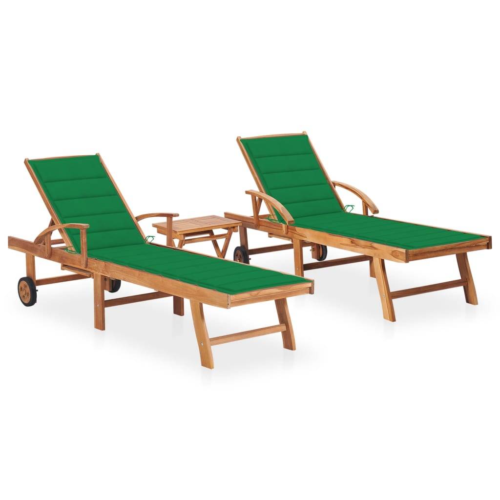 Helloshop26 - Lot de 2 transats chaise longue bain de soleil lit de jardin terrasse meuble d'extérieur avec table et coussin bois de teck solide - Imagen 1
