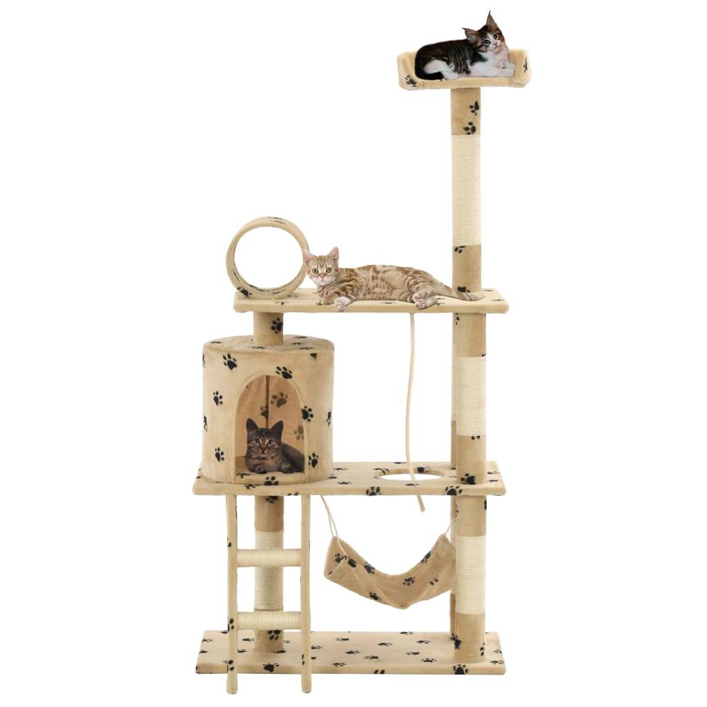 Vidaxl - Arbre à chat avec griffoir en sisal 140cm Beige Motif de pattes vidaXL 170586 - Imagen 1