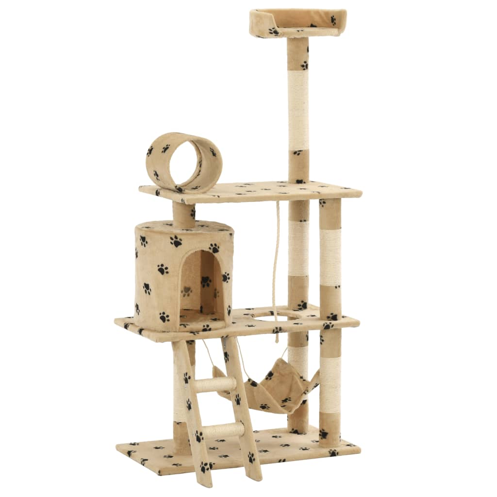 Vidaxl - Arbre à chat avec griffoir en sisal 140cm Beige Motif de pattes vidaXL 170586 - Imagen 3