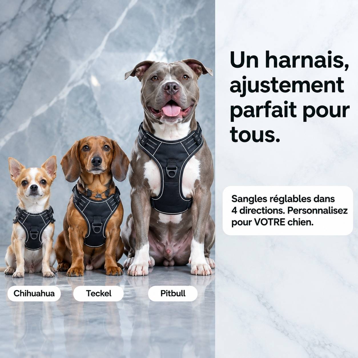 Harnais Chien Réglable Réfléchissant Confortable Anti Traction Respirant - Image 4