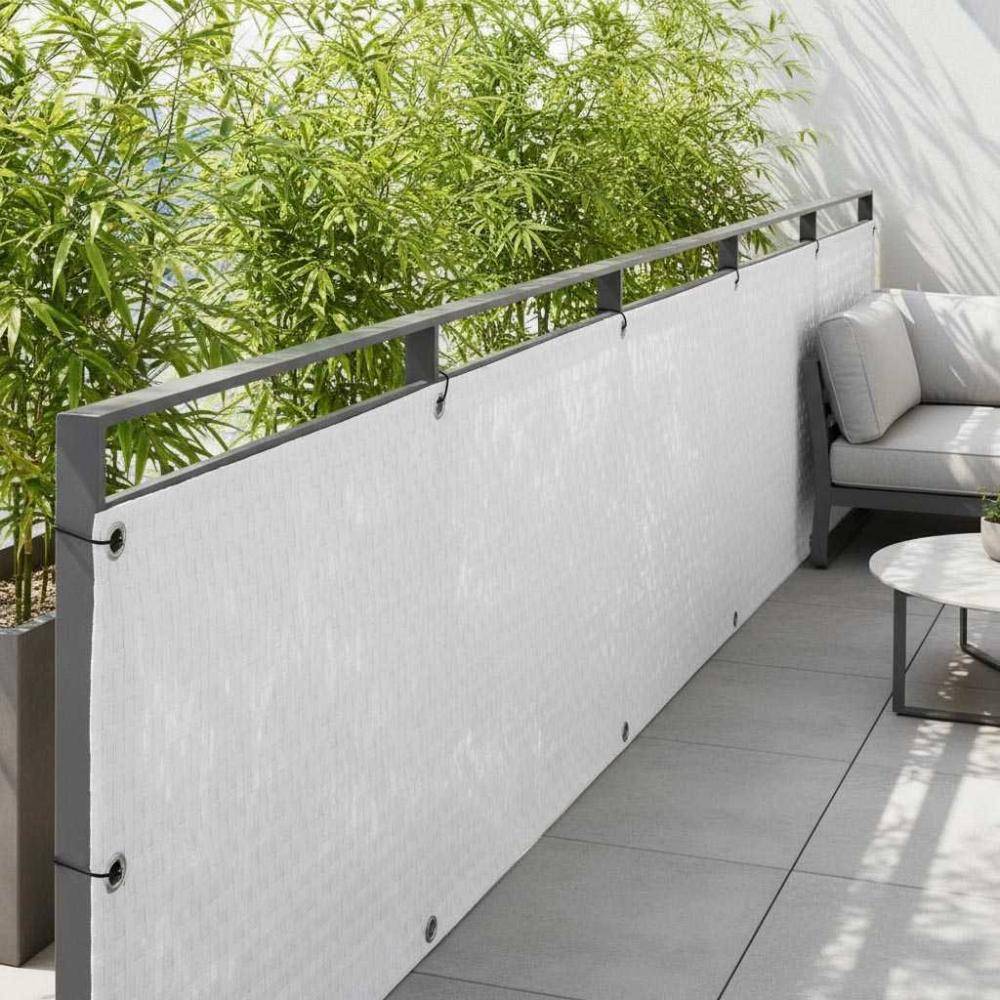 Rattan Art - Brise-vue en résine tressée avec oeillets métalliques coloris blanc 1 x 5 m - Imagen 2
