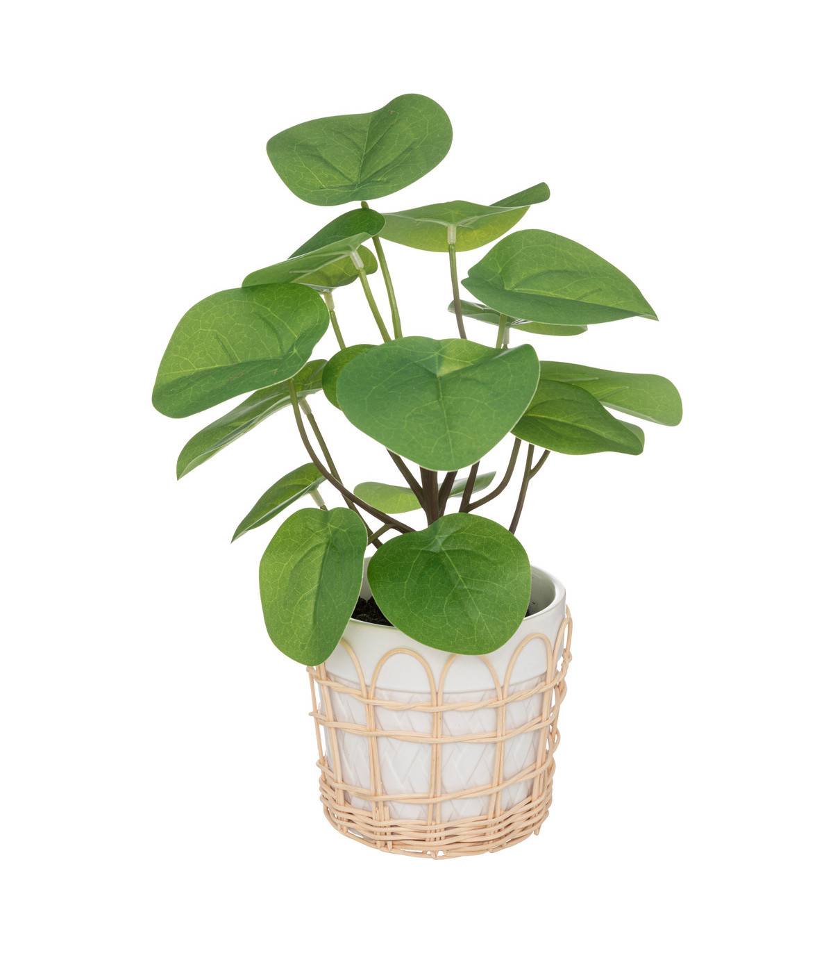 Plante artificielle dans pot en céramique et rotin H 34 cm - Imagen 1