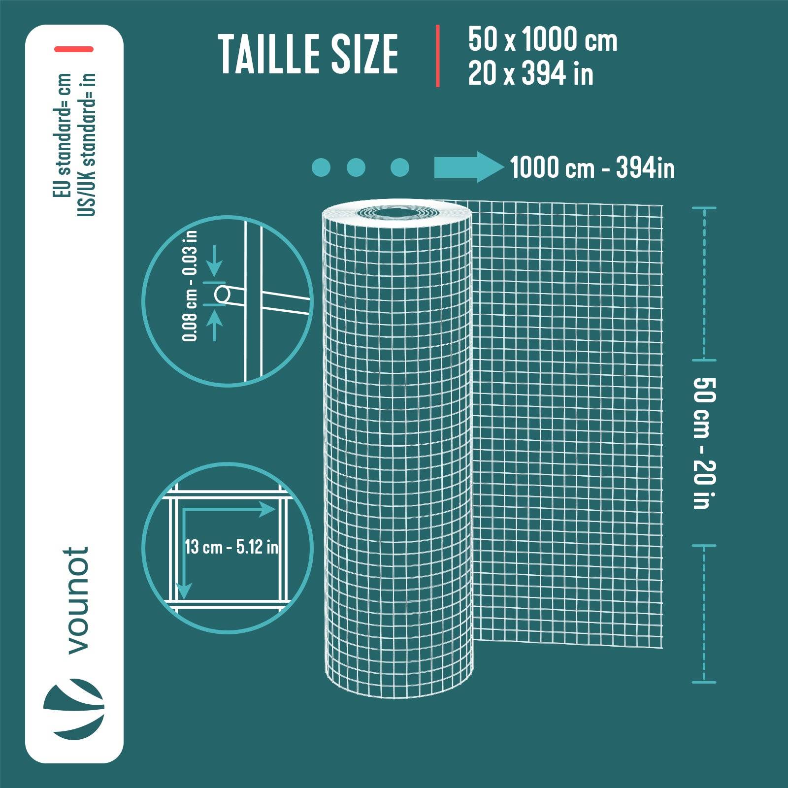 Vounot - Grillage soudé plastifié PVC rouleau 0.5x10m gris - Maille 13mm Fil 0.8mm - Treillis et clôture métallique VOUNOT® - Image 3