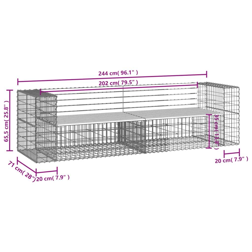 Maison Chic - Banc de jardin - Banc d'extérieur - Banquette design gabion 244x71x65,5cm bois de pin imprégné - Imagen 7