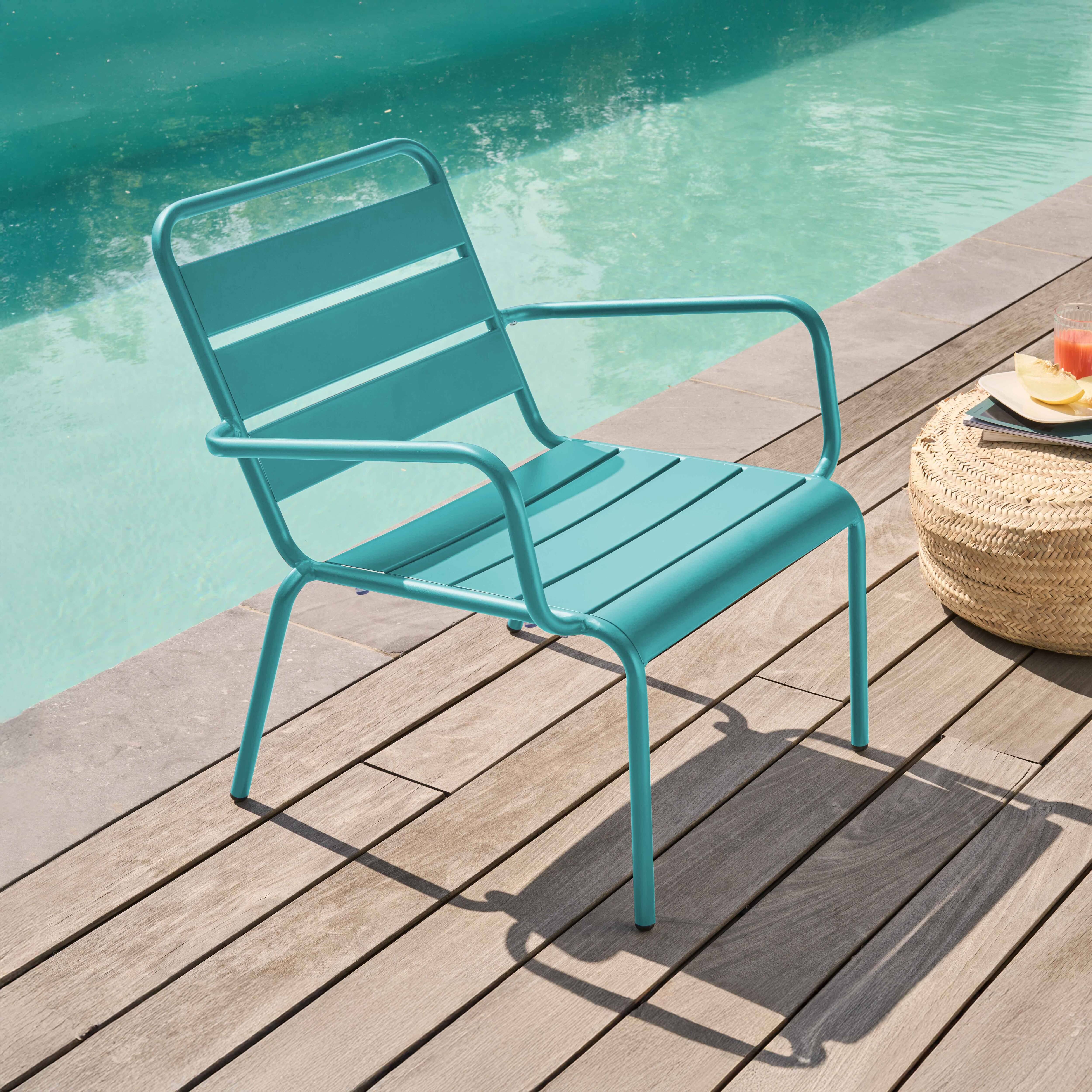 Oviala - Fauteuil de jardin bas relax acier turquoise Palavas - Oviala - Imagen 2