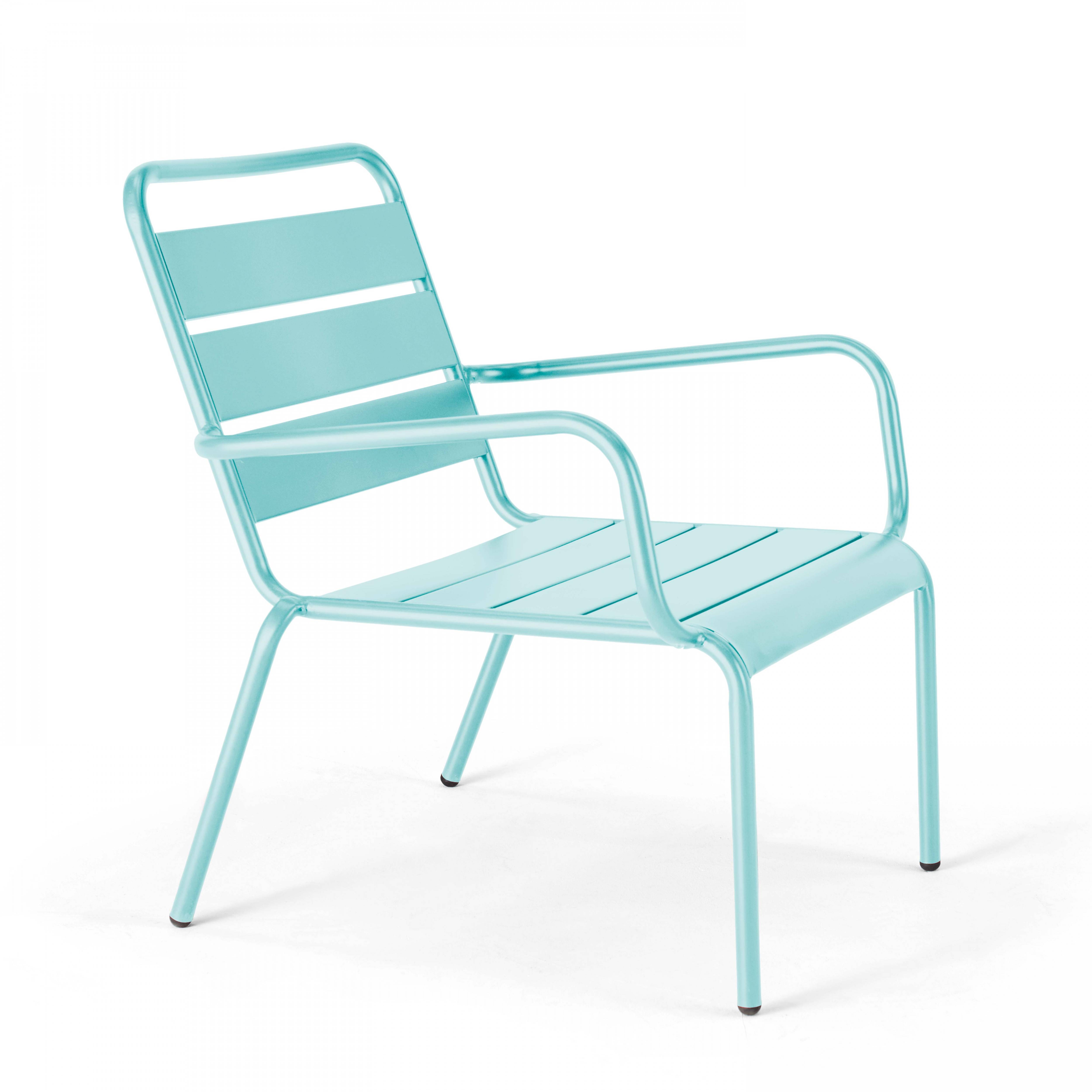 Oviala - Fauteuil de jardin bas relax acier turquoise Palavas - Oviala - Imagen 1