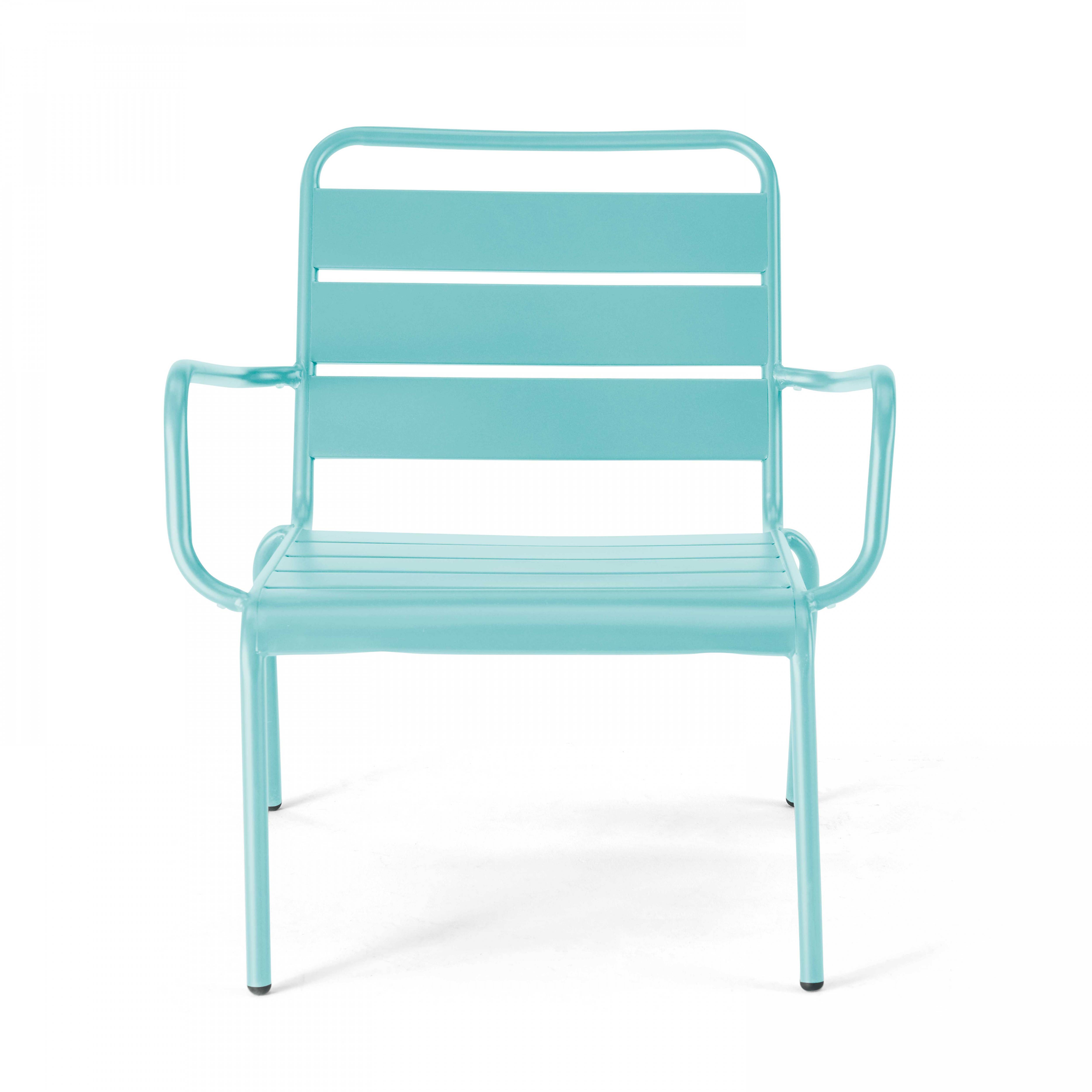 Oviala - Fauteuil de jardin bas relax acier turquoise Palavas - Oviala - Imagen 3
