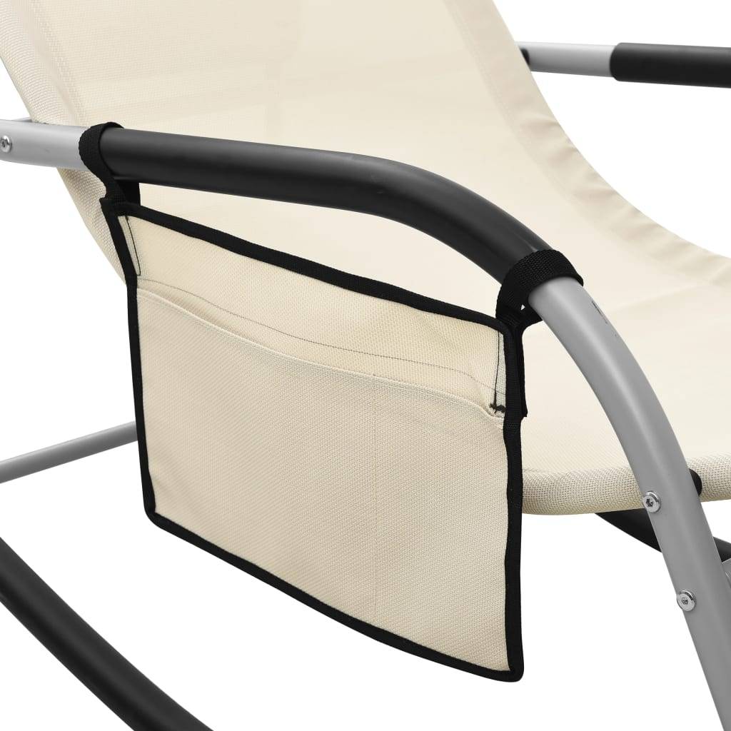 Lot de 2 chaises longues Acier Jardin avec sac oreiller Crème et gris - ComfortXL Outdoor Living - Image 6