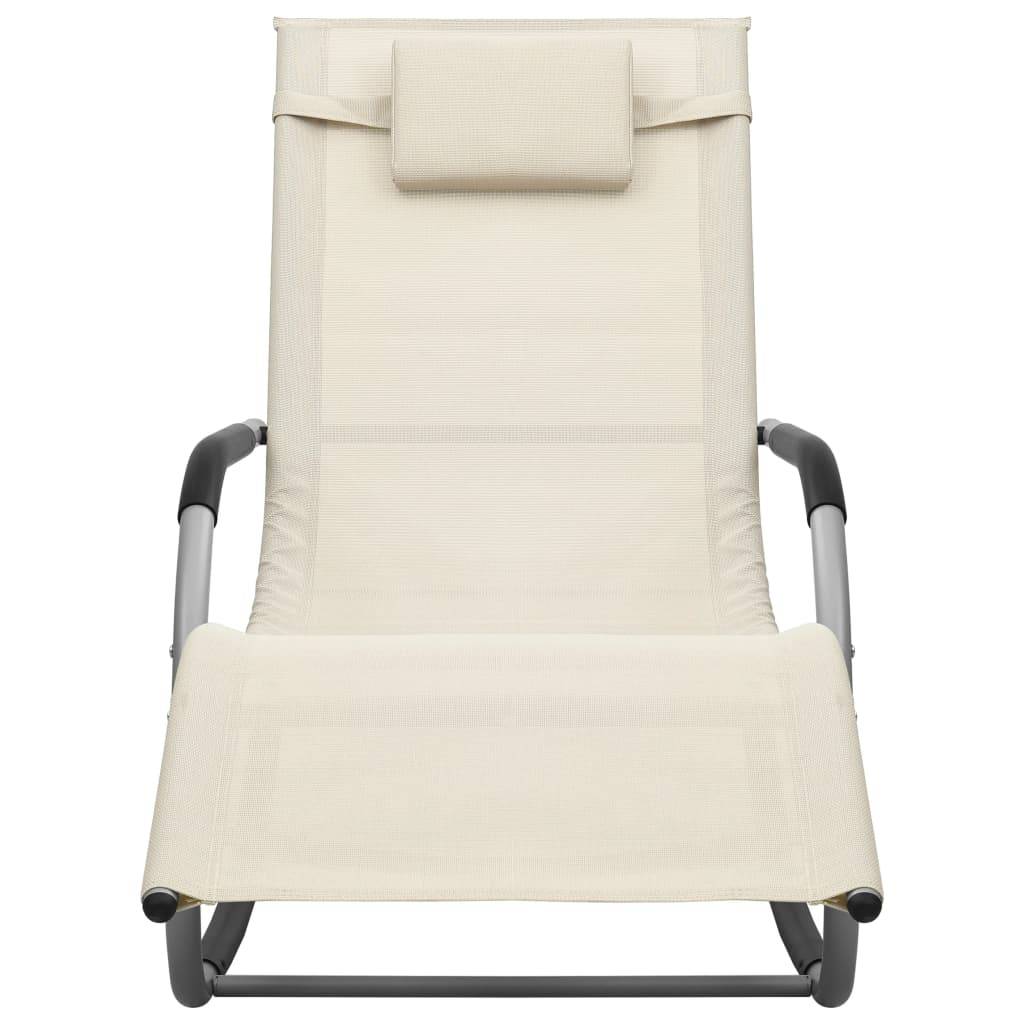 Lot de 2 chaises longues Acier Jardin avec sac oreiller Crème et gris - ComfortXL Outdoor Living - Image 3
