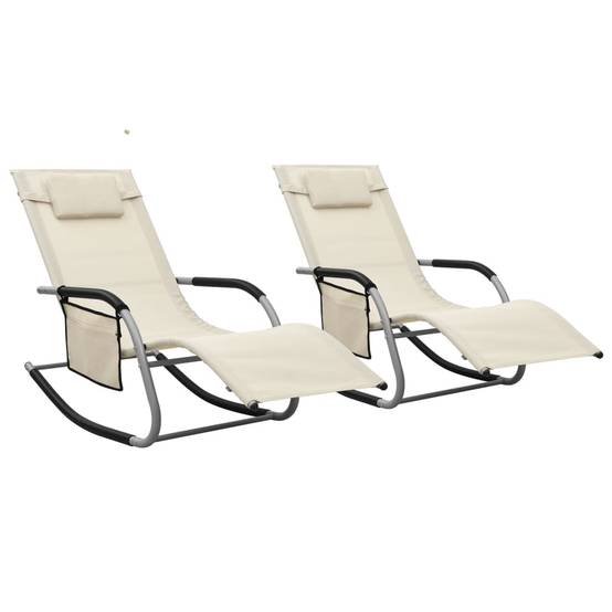 Lot de 2 chaises longues Acier Jardin avec sac oreiller Crème et gris - ComfortXL Outdoor Living - Image 1