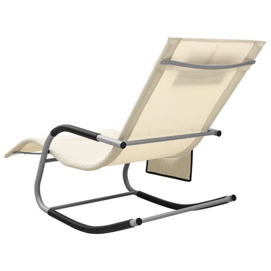 Lot de 2 chaises longues Acier Jardin avec sac oreiller Crème et gris - ComfortXL Outdoor Living - Image 5