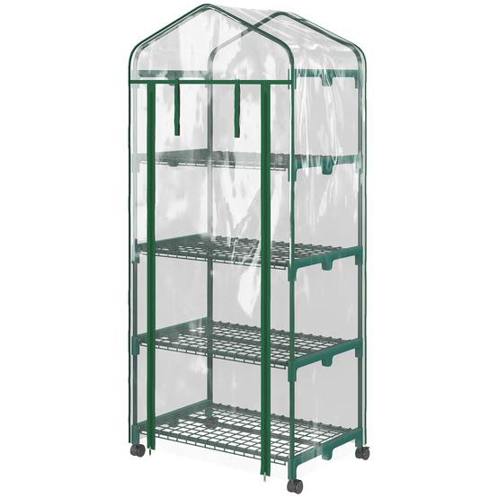 Mini serre de jardin acier plastique 4 étagères croissance plantes 69x50x165cm - ComfortXL Outdoor Living - Image 2