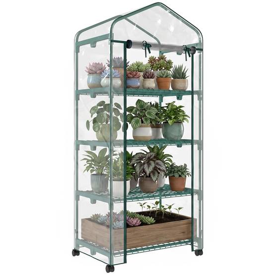 Mini serre de jardin acier plastique 4 étagères croissance plantes 69x50x165cm - ComfortXL Outdoor Living - Image 1