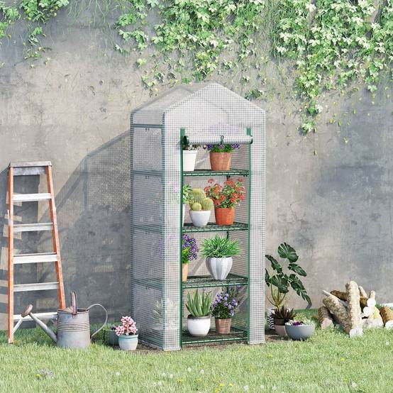 Petite serre verticale métal et PE pour semis balcons protection hivernale 70x50x160cm blanc - ComfortXL Outdoor Living - Image 3