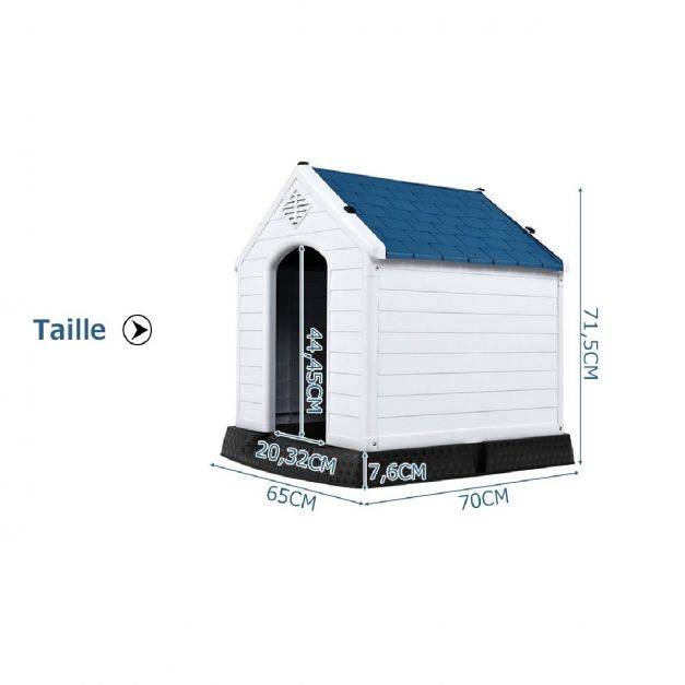 Helloshop26 - Niche pour chien en PP avec toit imperméable et ventilé-bouche d’aération et plancher surélever 70 x 65 x 71,5 cm bleu et blanc - Imagen 5