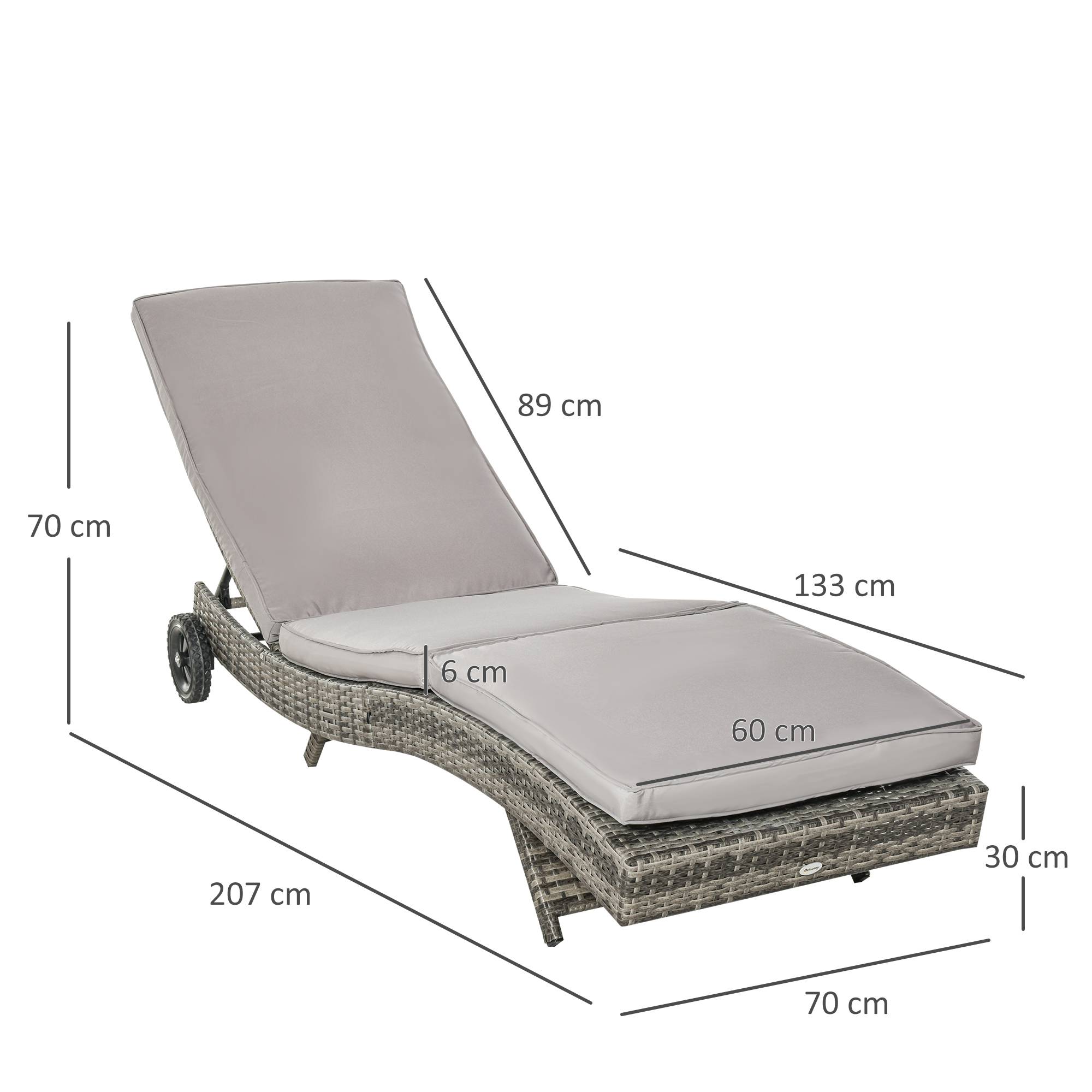 Bain de soleil transat grand confort - dossier inclinable 5 positions 207x70x70cm Résine Gris fr114 - Image 5
