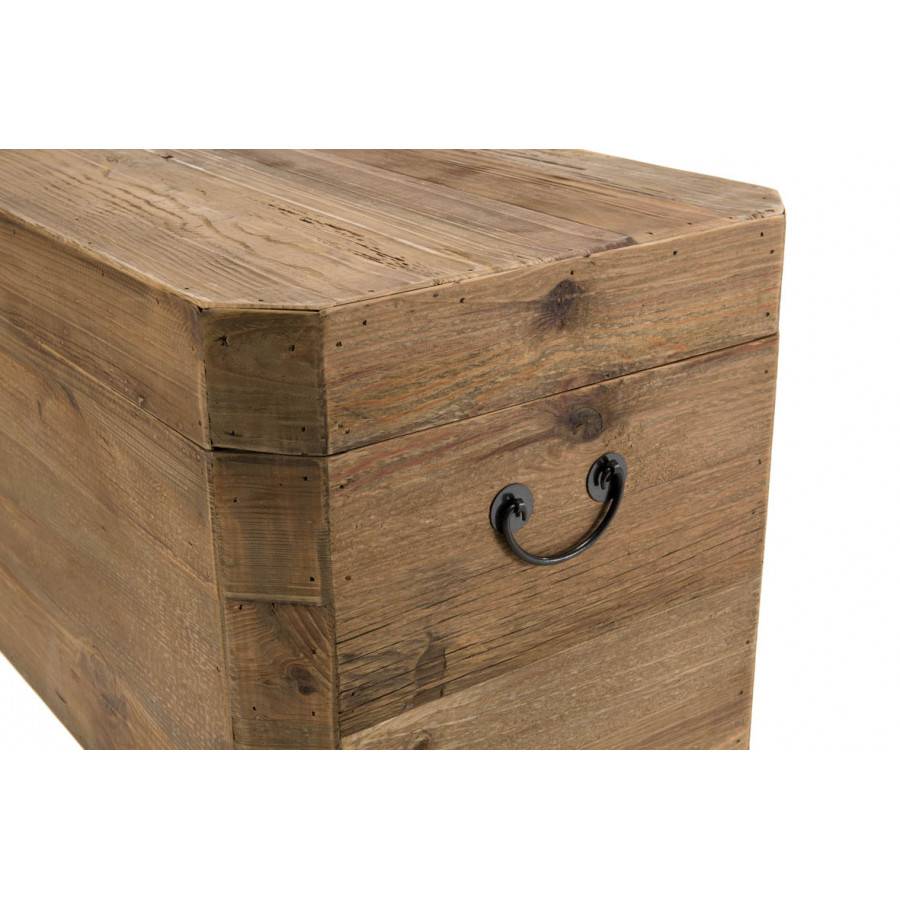 Macabane - ANDRIAN - Coffre rangement marron bois Pin recyclé poignées métal noir - Imagen 6