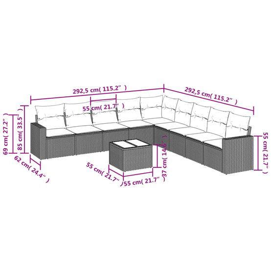 Salon de jardin bas 10 pcs Résine Tressée Marron avec Table Verre et Rangement – ComfortXL Outdoor Living - Image 3