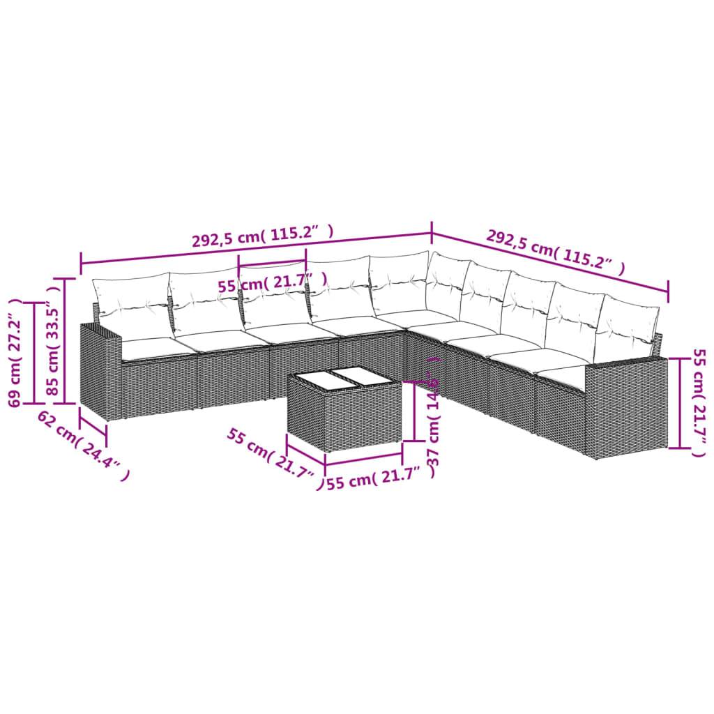 Salon de jardin bas 10 pcs Résine Tressée Marron avec Table Verre et Rangement – ComfortXL Outdoor Living - Image 3