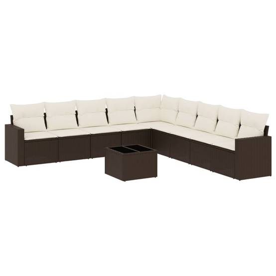 Salon de jardin bas 10 pcs Résine Tressée Marron avec Table Verre et Rangement – ComfortXL Outdoor Living - Image 2
