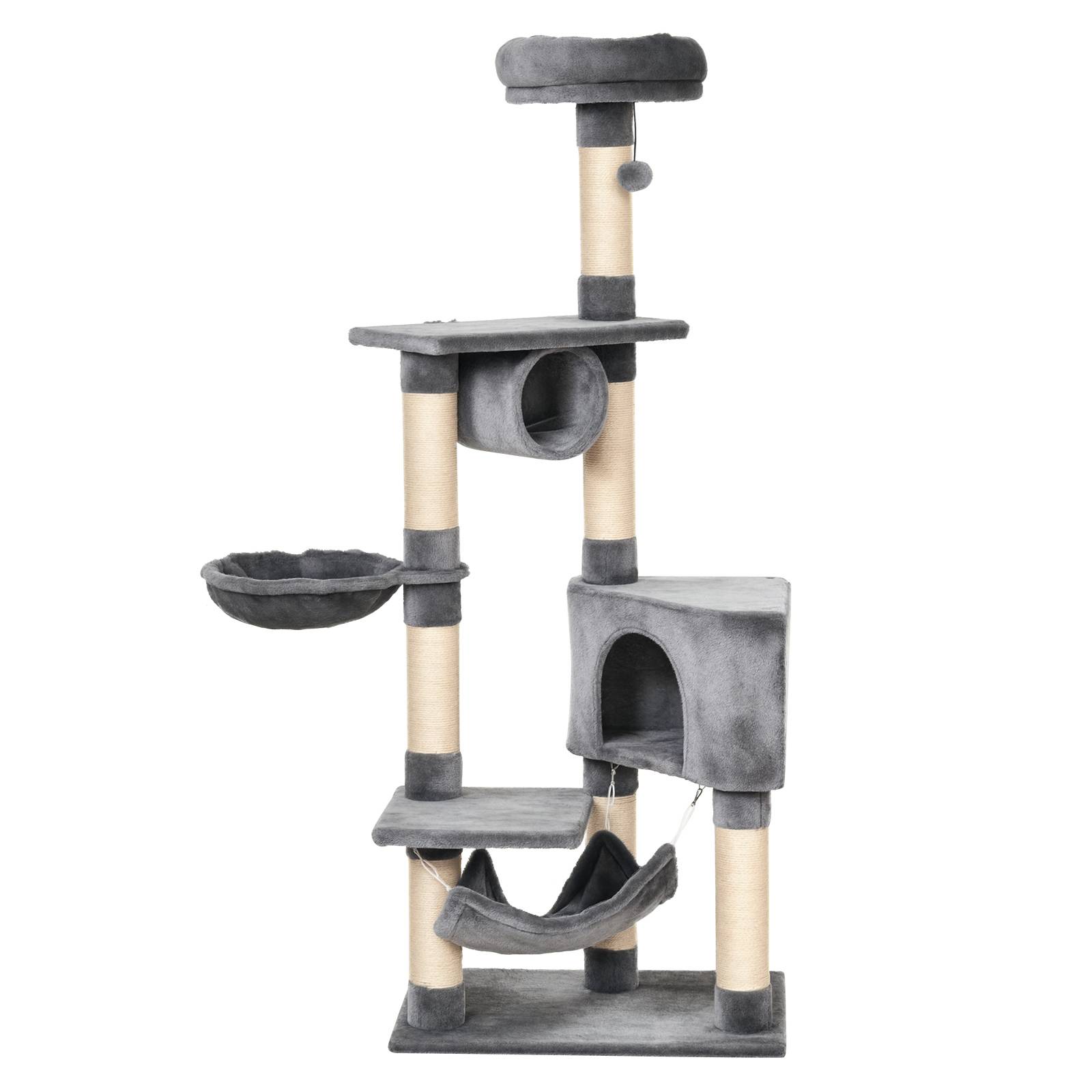 Arbre à chat avec couchage, hamac et poteaux en sisal, gris