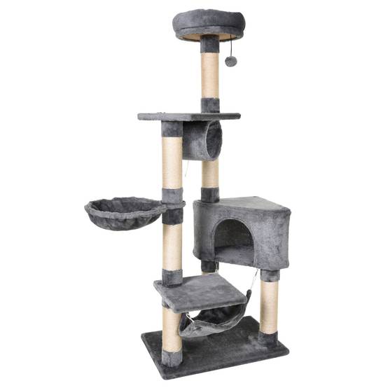 Arbre à chat avec couchage, hamac et poteaux en sisal, gris - Image 2