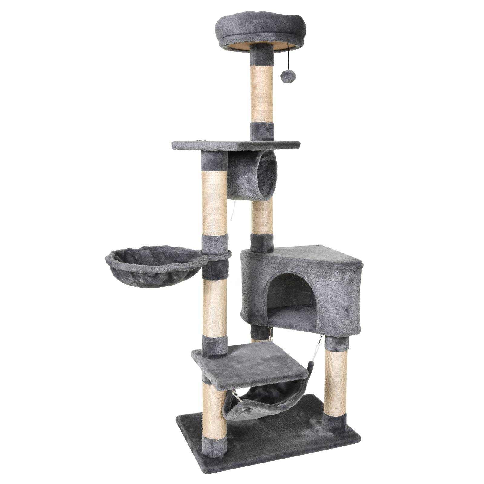 Arbre à chat avec couchage, hamac et poteaux en sisal, gris - Image 2
