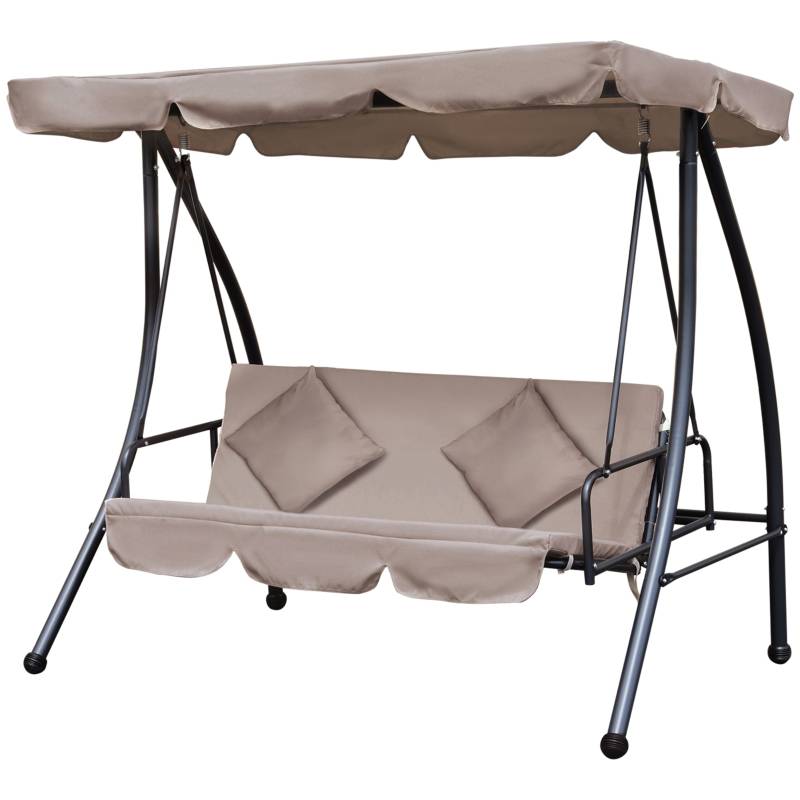 Balancelle de jardin 3 places acier convertible lit toit inclinable 200x125x170cm beige - ComfortXL Outdoor Living - Image 2