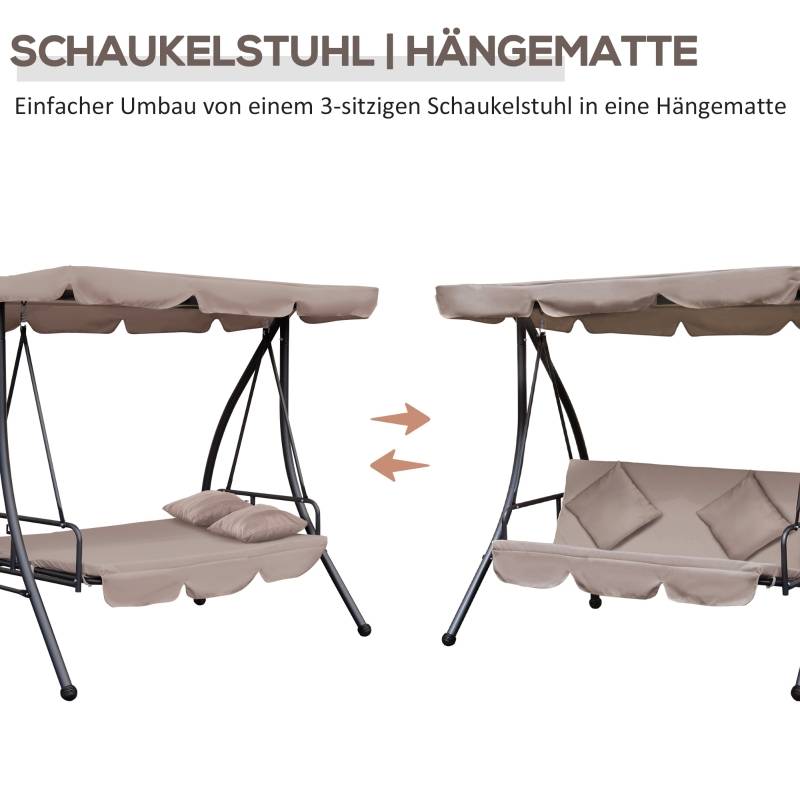 Balancelle de jardin 3 places acier convertible lit toit inclinable 200x125x170cm beige - ComfortXL Outdoor Living - Image 6