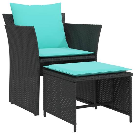Chaise Relax Noire Résine Tressée avec Repose-Pieds et Coussins Turquoise pour Touche Couleur Jardin Moderne – ComfortXL Outdoor Living - Image 2