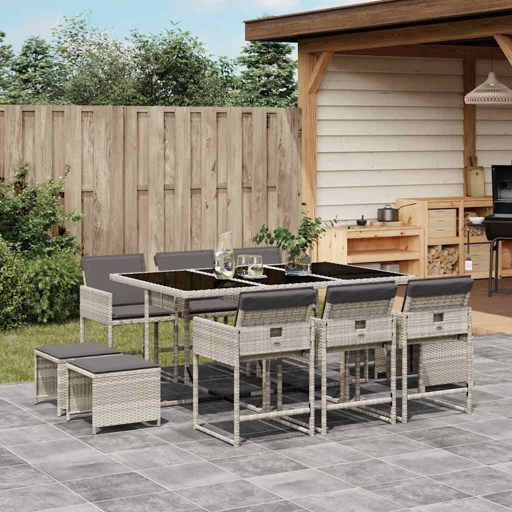 ComfortXL - Salon de Jardin Encastrable 10 Places Gris Clair, Table 165cm, 6 Chaises et 4 Tabourets en Résine Tressée – ComfortXL Outdoor Living - Image 1