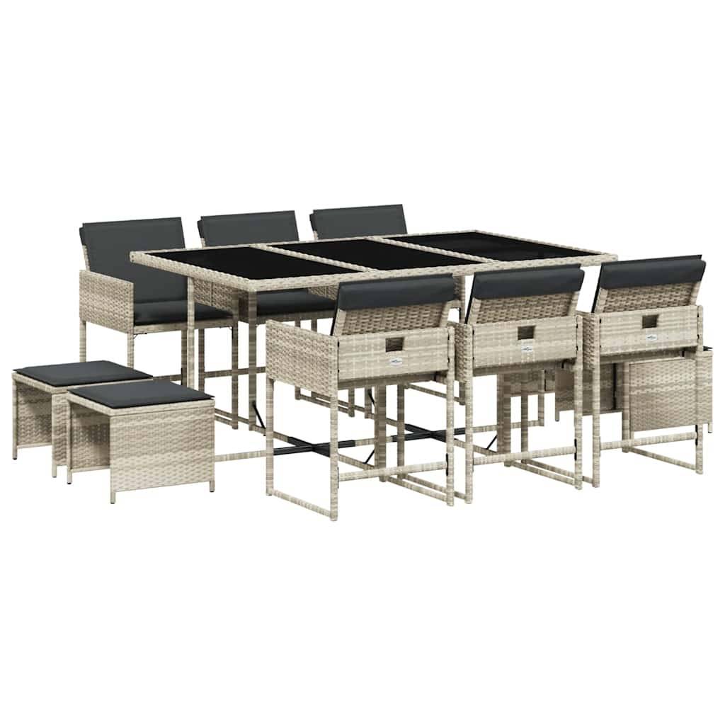 ComfortXL - Salon de Jardin Encastrable 10 Places Gris Clair, Table 165cm, 6 Chaises et 4 Tabourets en Résine Tressée – ComfortXL Outdoor Living - Image 2