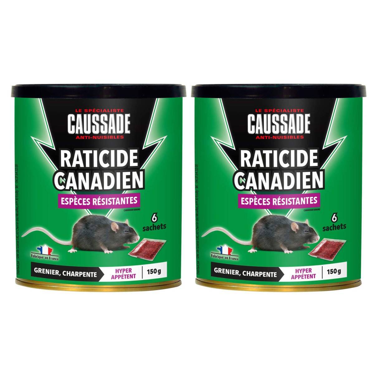 Lot de 2 boites Raticide canadien - Espèces résistantes , boite de 150grs ( 6 x 25grs) - Image 1