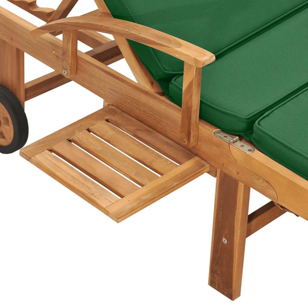 Vidaxl - Chaise longue avec coussin Bois de teck solide Vert vidaXL 48024 - Imagen 4