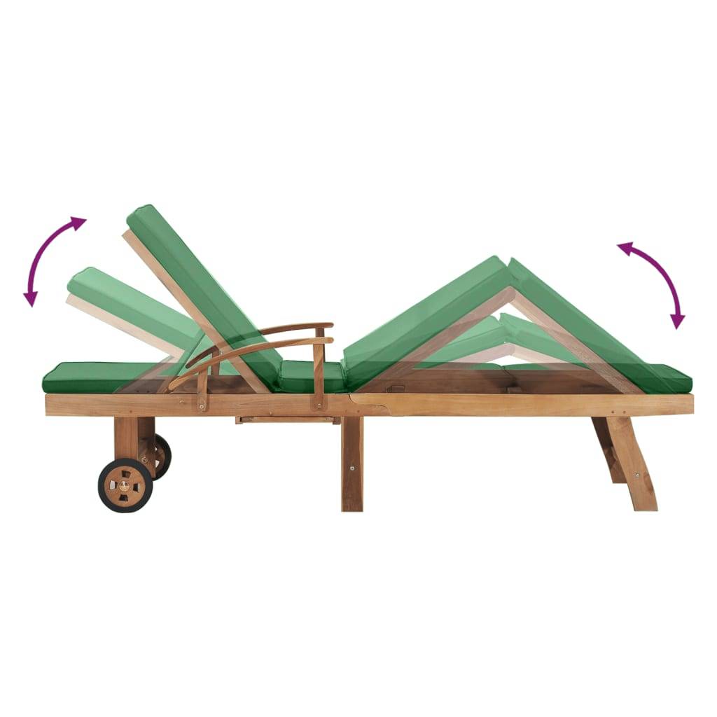 Vidaxl - Chaise longue avec coussin Bois de teck solide Vert vidaXL 48024 - Imagen 7