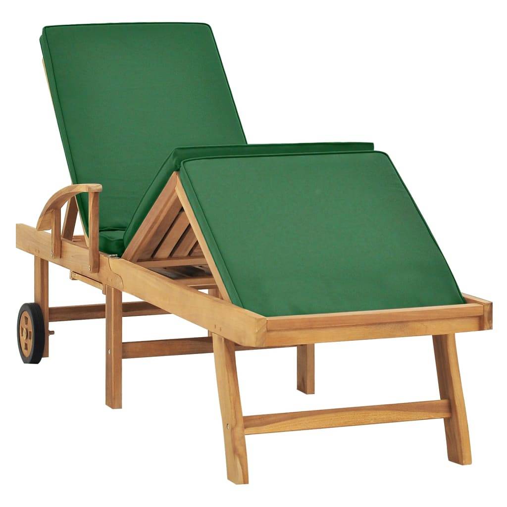 Vidaxl - Chaise longue avec coussin Bois de teck solide Vert vidaXL 48024 - Imagen 2