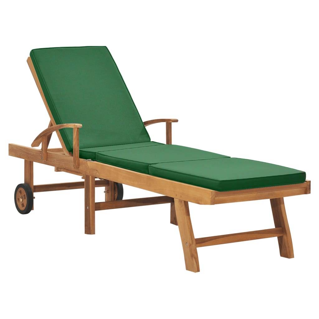 Vidaxl - Chaise longue avec coussin Bois de teck solide Vert vidaXL 48024 - Imagen 1