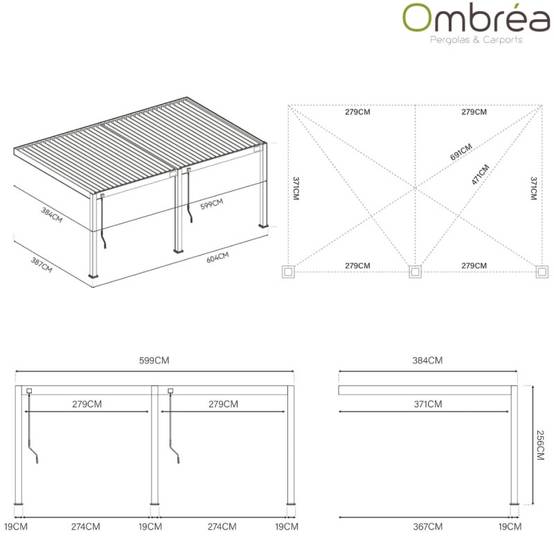 Ombrea - Pergola bioclimatique Ombréa VS adossée 4x6M - V2 - Blanc - Image 2