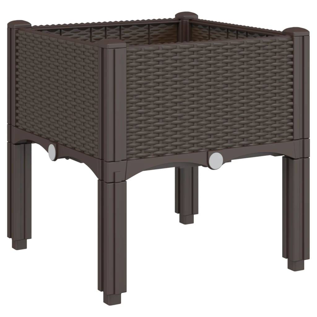 Helloshop26 - Jardinière bac lit surélevé plantes fleurs terrasse jardin avec pieds 40 x 40 x 42 cm PP marron - Image 1