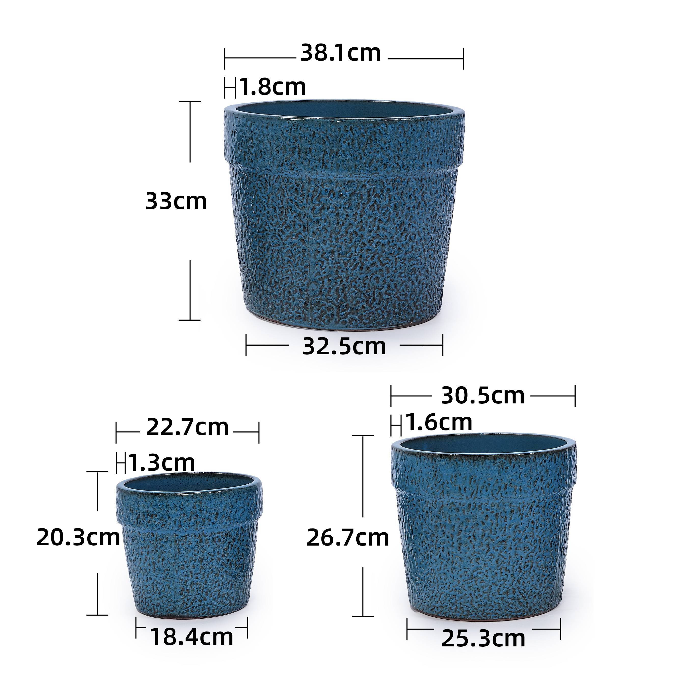 Ensemble de 3 pots de fleurs en céramique avec finition bleu antique, Ø 38,1/30,5/22,9 cm - PANGIVO - Image 8