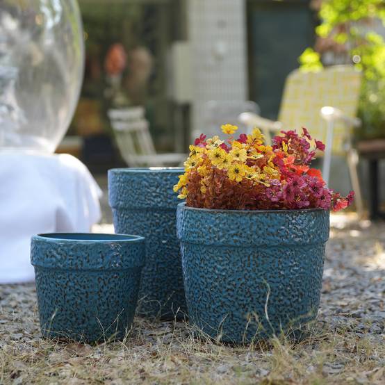Ensemble de 3 pots de fleurs en céramique avec finition bleu antique, Ø 38,1/30,5/22,9 cm - PANGIVO - Image 1