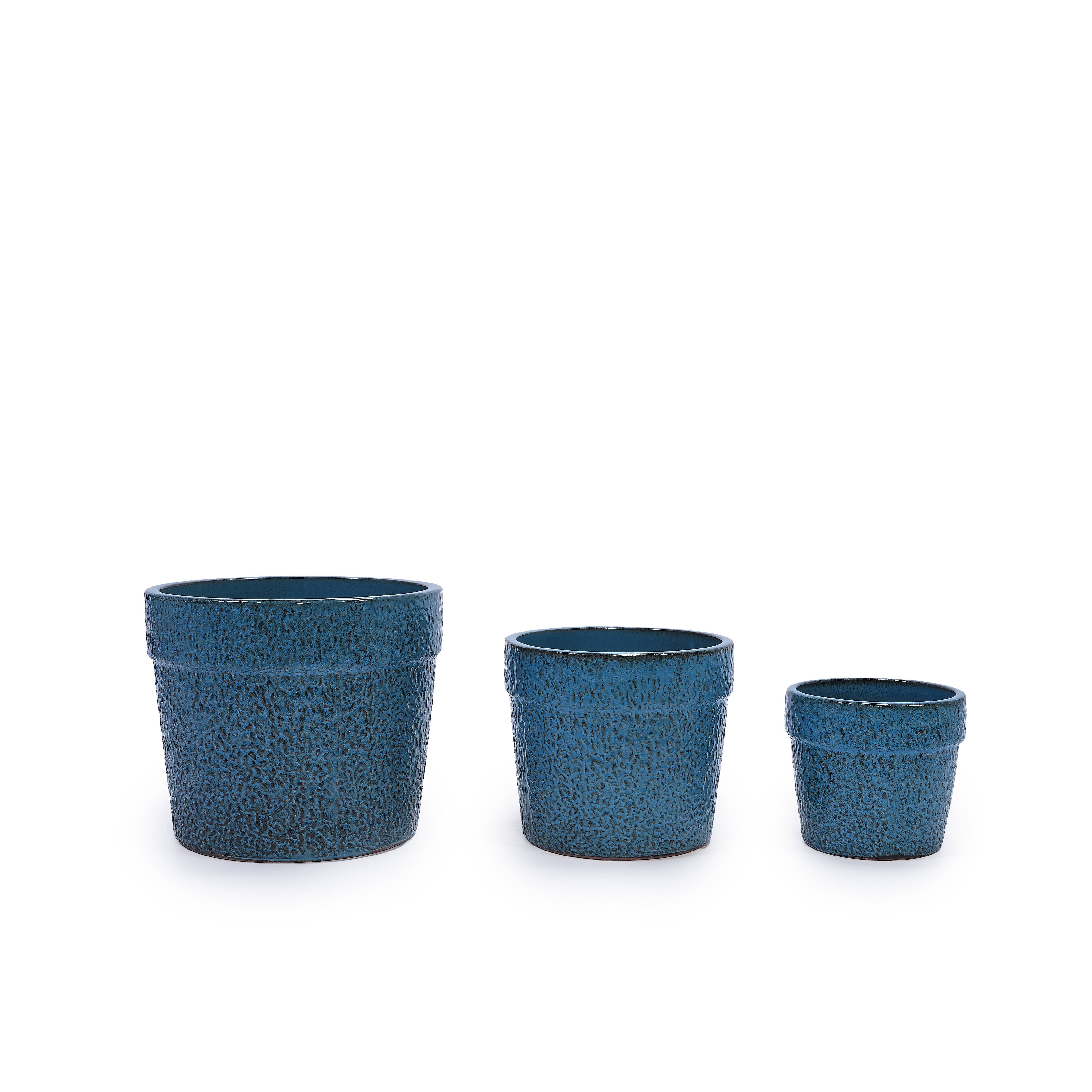Ensemble de 3 pots de fleurs en céramique avec finition bleu antique, Ø 38,1/30,5/22,9 cm - PANGIVO - Image 7