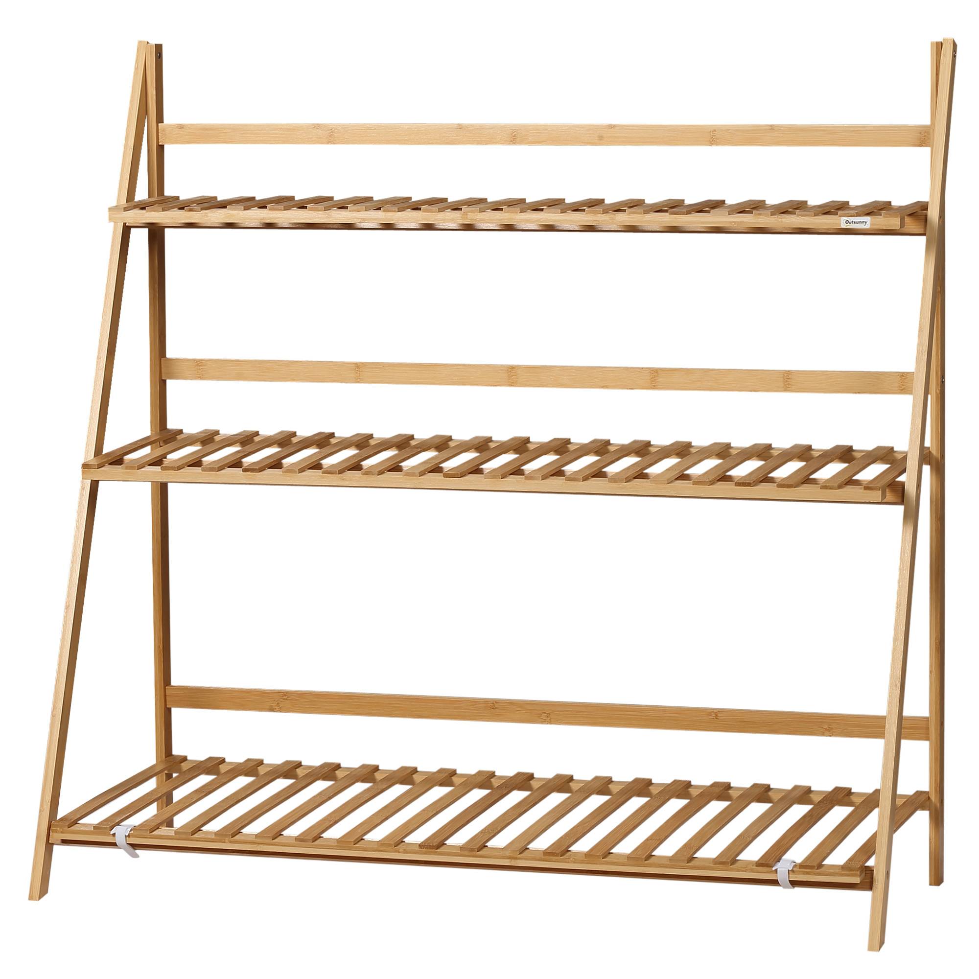 Support en bambou naturel 100x39x97 cm en échelle pour fleurs, pliable, accessoire design sobre pour extérieur pratique et gain de place - Image 2