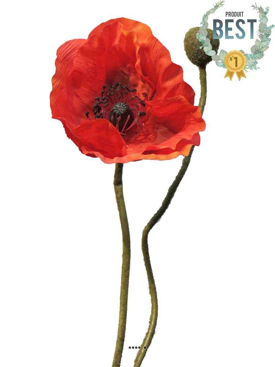 Artificielles - Pavot artificiel H60 cm 1 fleur et 1 bouton Superbe fleur Rouge - BEST - couleur: Rouge - Imagen 1