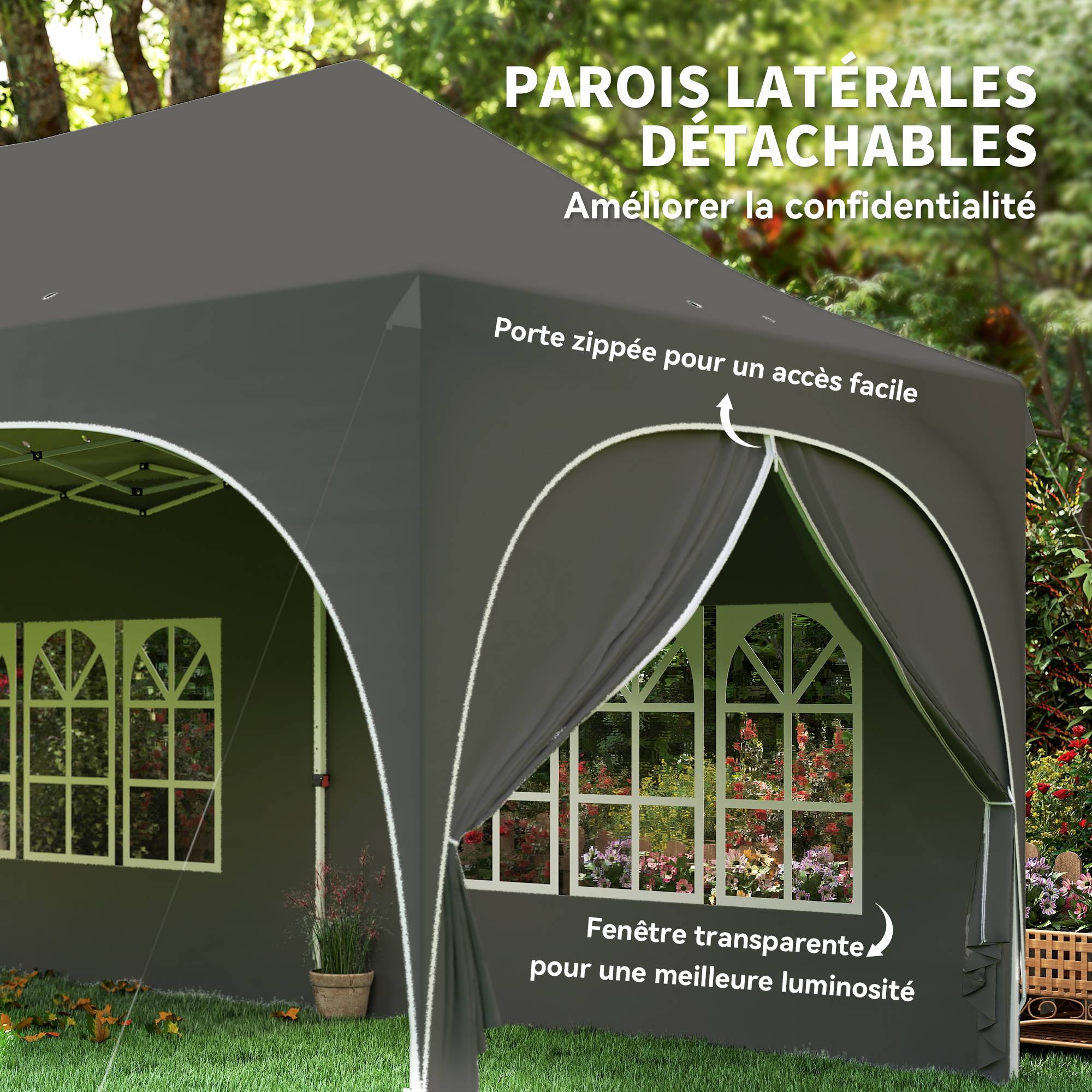 Tonnelle pliante métal et tissu Oxford gris 598 x 300 x 315 cm - PANGIVO - Image 9