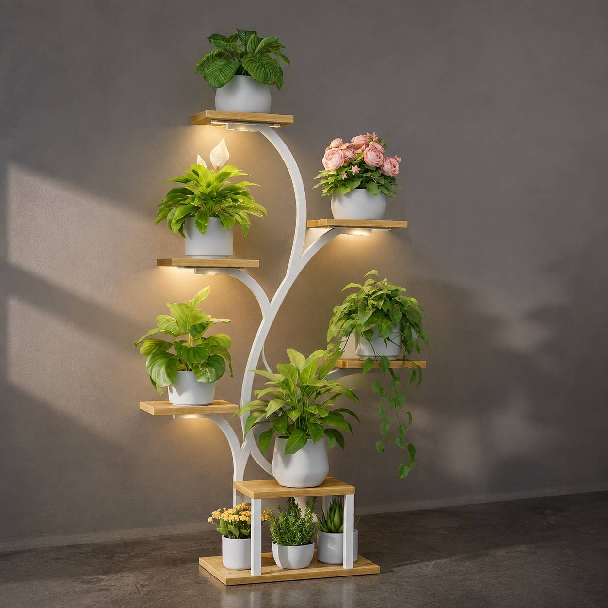 Support Plante D'angle Intérieur 7 Niveaux Lumières Croissance Réglables Minuterie Design Arbre - Image 8