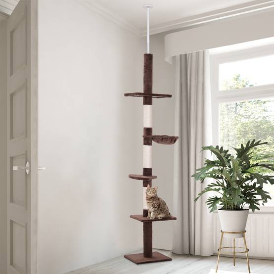Arbre à grimper plafond particules pour chats 5 niveaux activités 260cm marron - ComfortXL Outdoor Living - Image 3