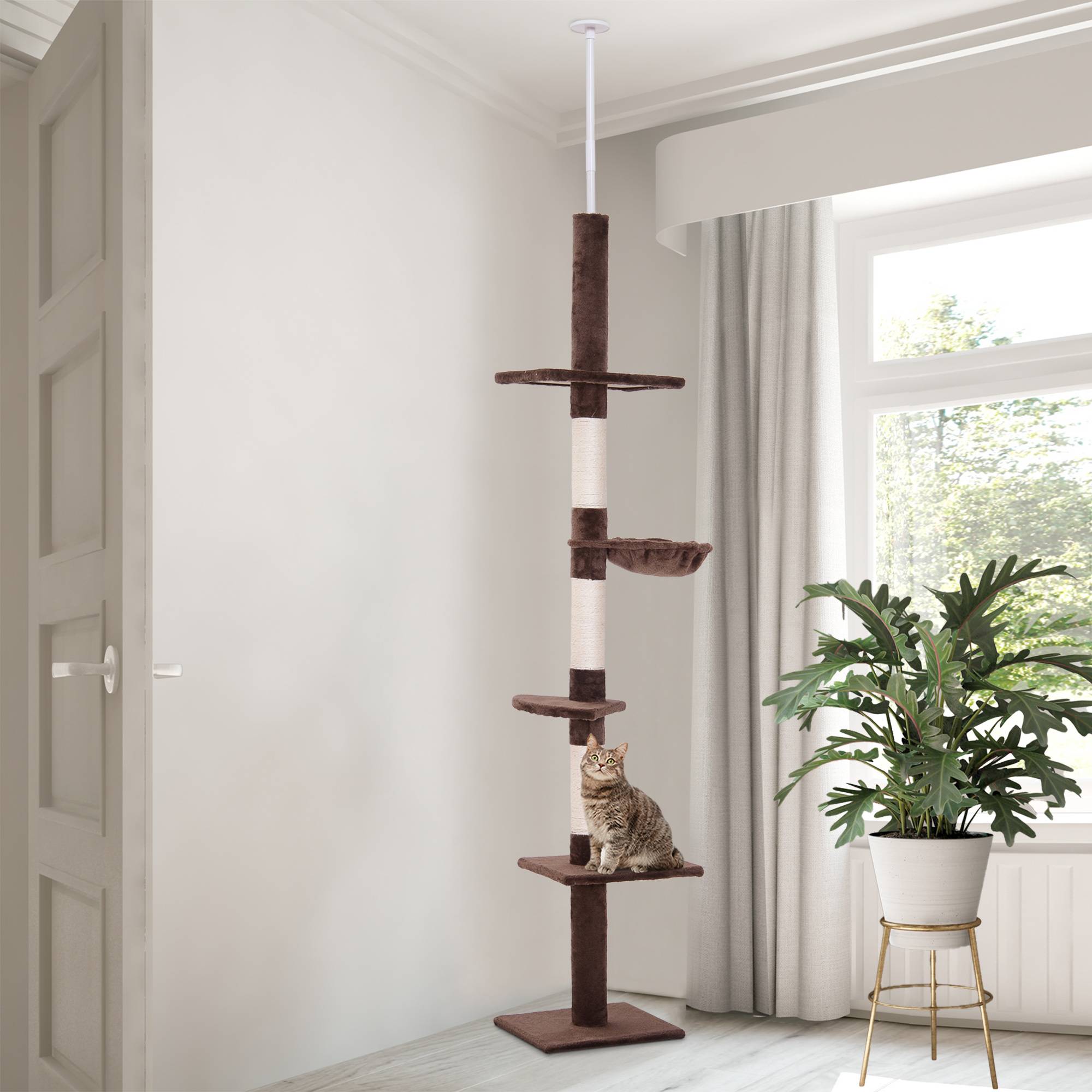 Arbre à grimper plafond particules pour chats 5 niveaux activités 260cm marron - ComfortXL Outdoor Living - Image 3